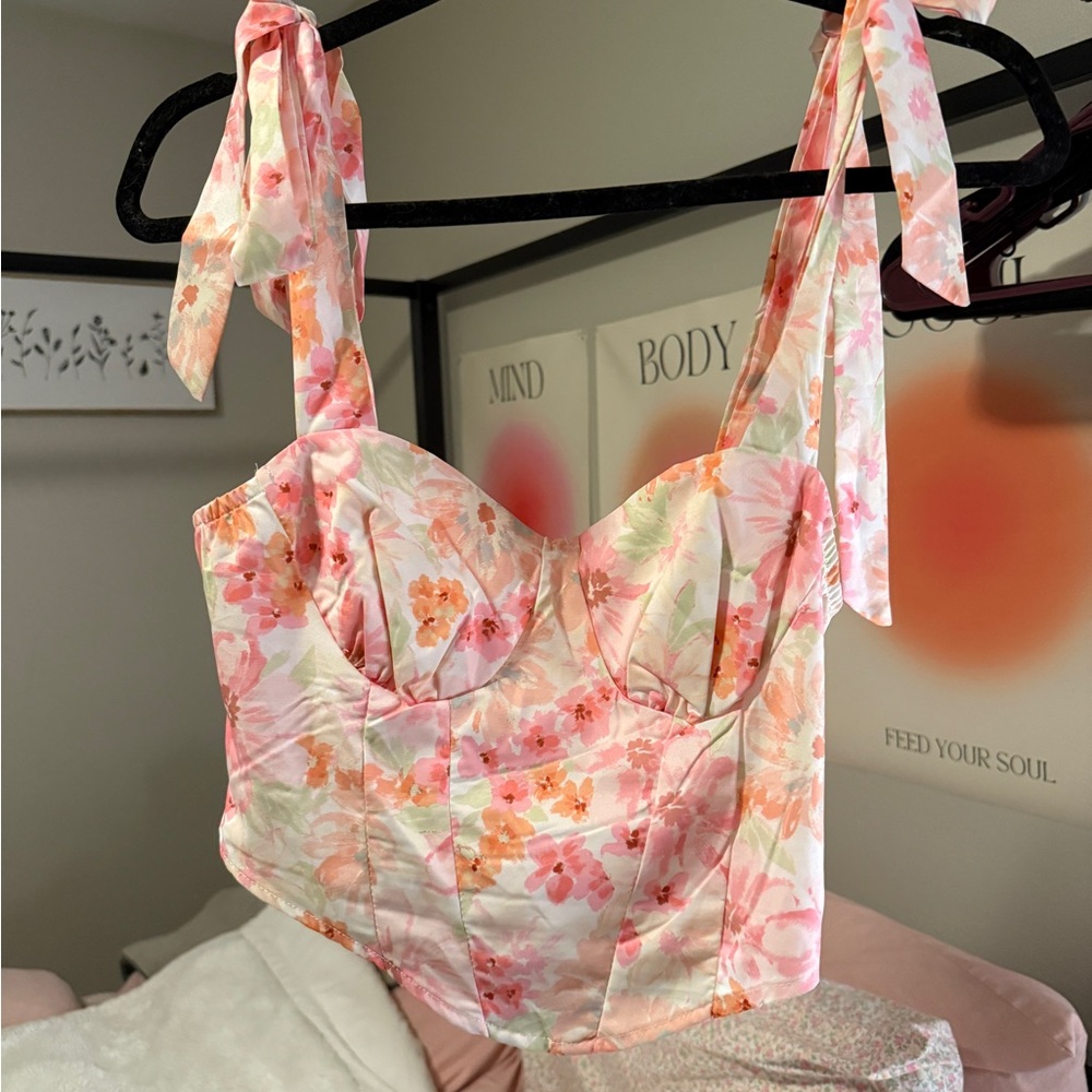 Floral Pink and Orange Bustier Top